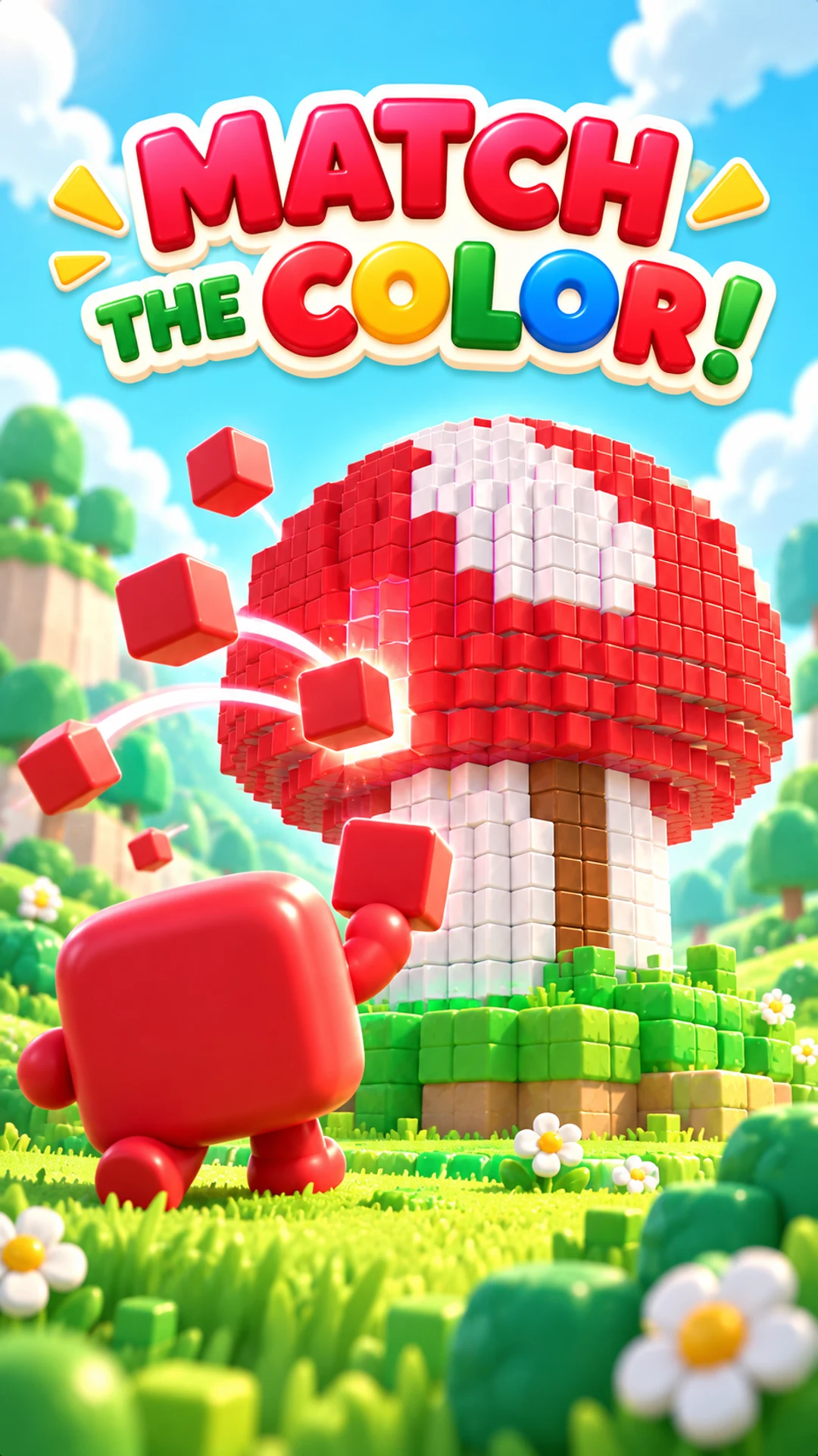 Match the color: a red buddy and matching voxel blocks